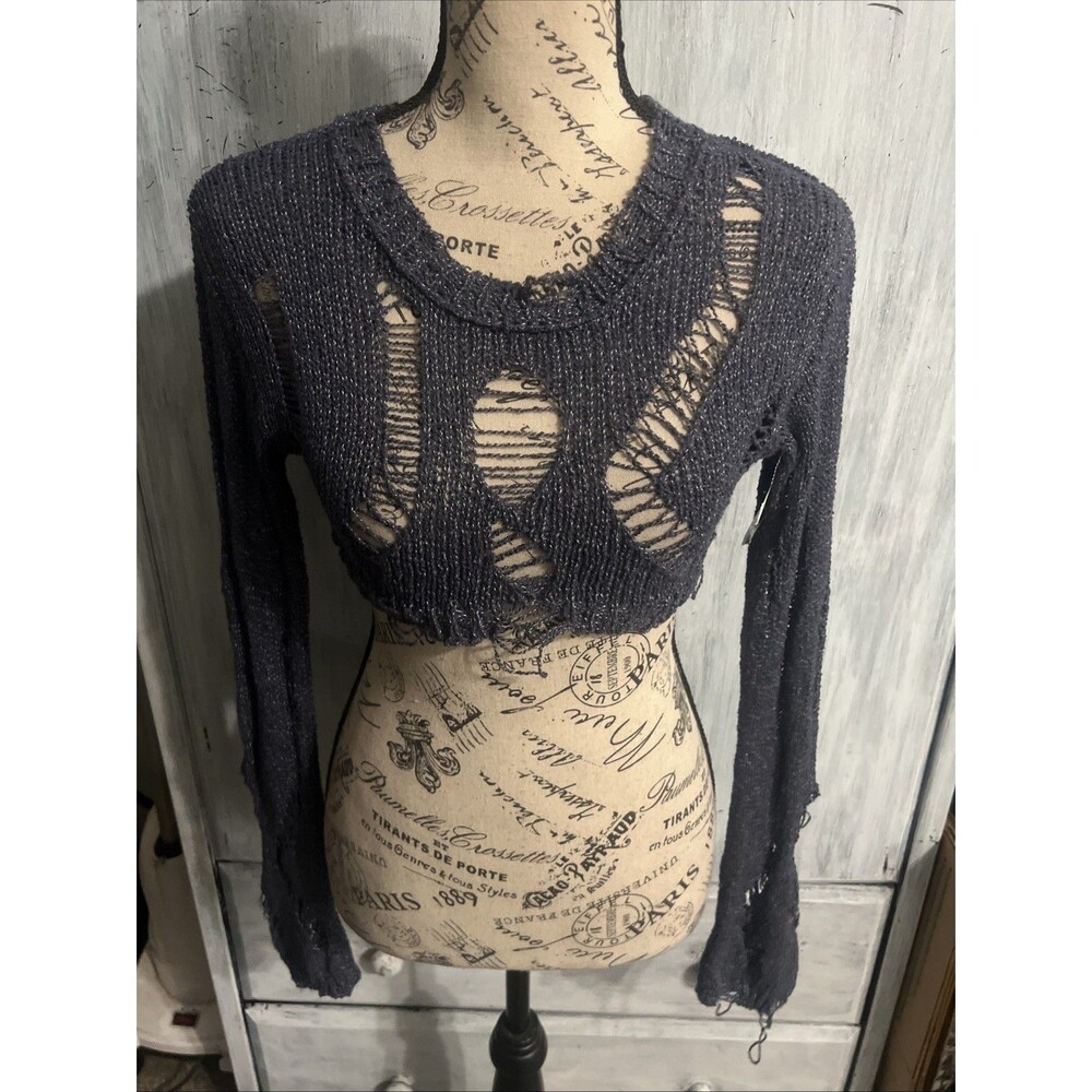 Zara crop distressed sweater NWT Sm Grunge Boho Goth Blue